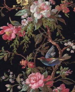 Bird on a Rose Branch Wallpaper Mural