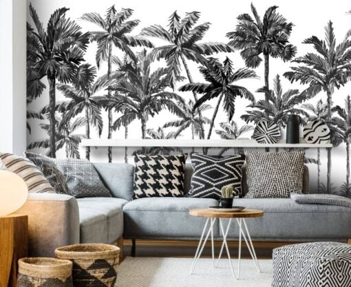 Black And White Palm Trees Wallpaper Mural