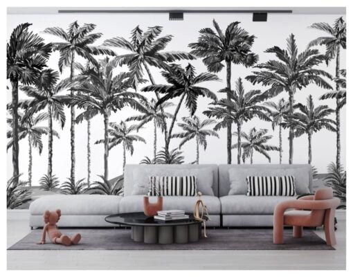 Black And White Palm Trees Wallpaper Mural