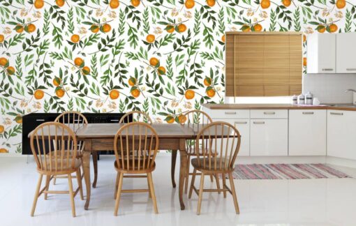 Orange Trees Leaves and Fruits Wallpaper Mural
