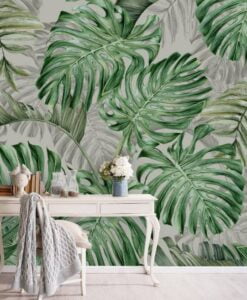 Green Tones Palm Leaf Wallpaper Mural