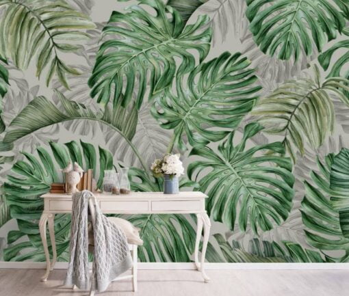 Green Tones Palm Leaf Wallpaper Mural