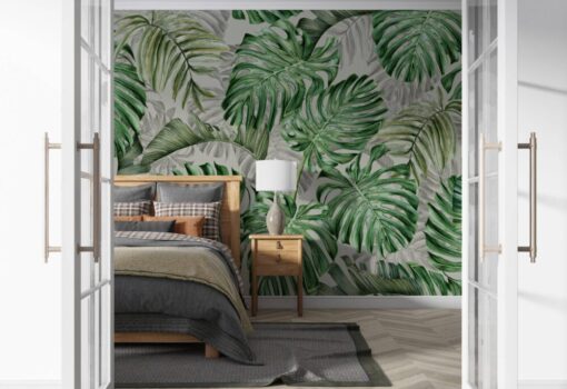 Green Tones Palm Leaf Wallpaper Mural