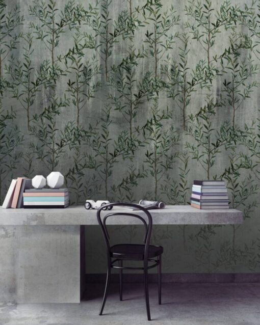 Olive Brances Patterned Wallpaper Mural