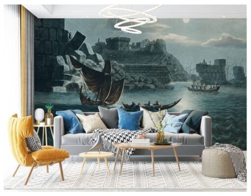 Historical Old Castles Ships Wallpaper Mural