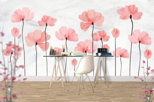 Red Poppy Flower Oilpainting Wallpaper Mural
