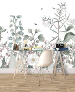 White Colorful Flower Garden Wallpaper Mural