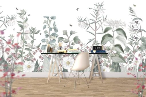 White Colorful Flower Garden Wallpaper Mural