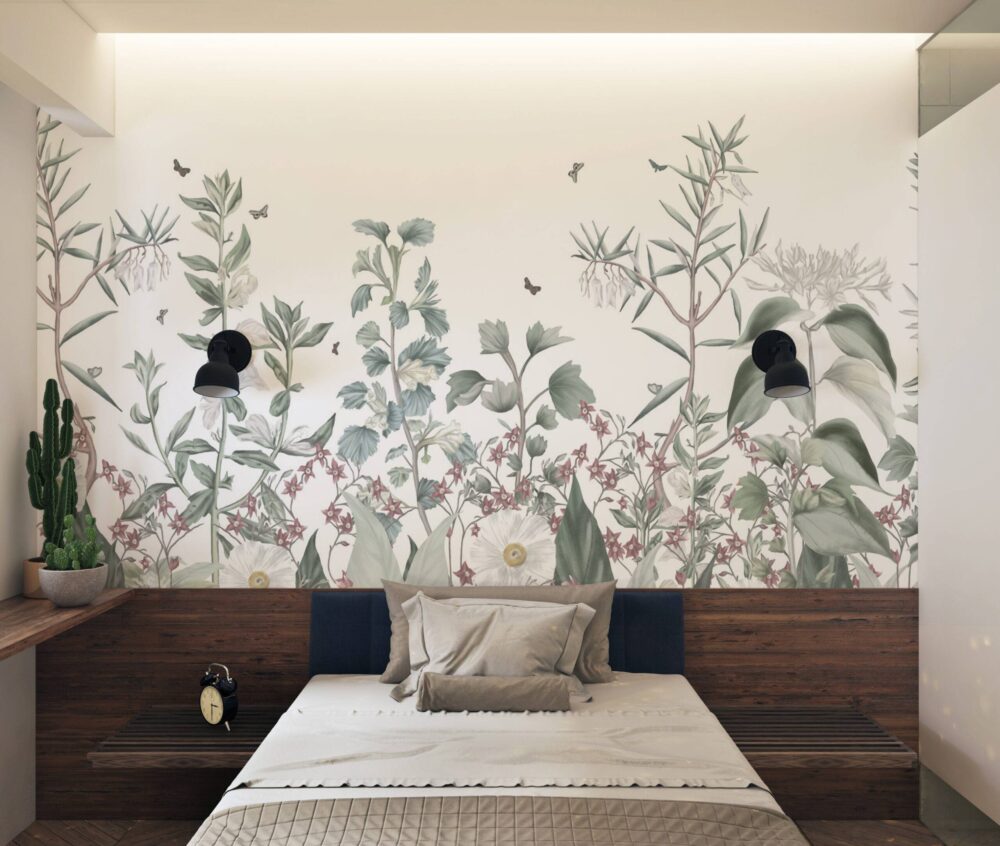 White Colorful Flower Garden Wallpaper Mural