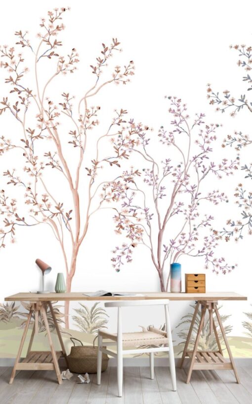 Flowers On Tree Spring Theme Wallpaper Mural