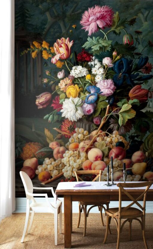 Colorful Flowers and Fruits Wallpaper Mural