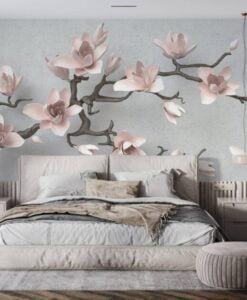 Pink Flowers On a Tree Branch Wallpaper Mural