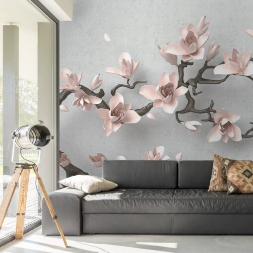 Pink Flowers On a Tree Branch Wallpaper Mural