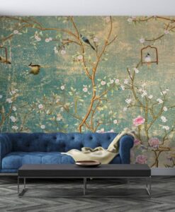 Trees and Birds Spring Theme Wallpaper Mural