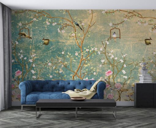Trees and Birds Spring Theme Wallpaper Mural