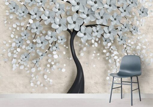 Silver Tree White Flower Wallpaper Mural