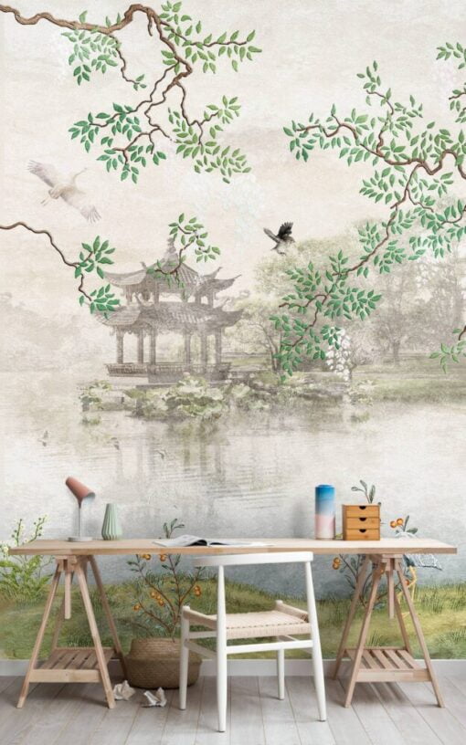 Black White Fone Asian Theme Wallpaper Mural