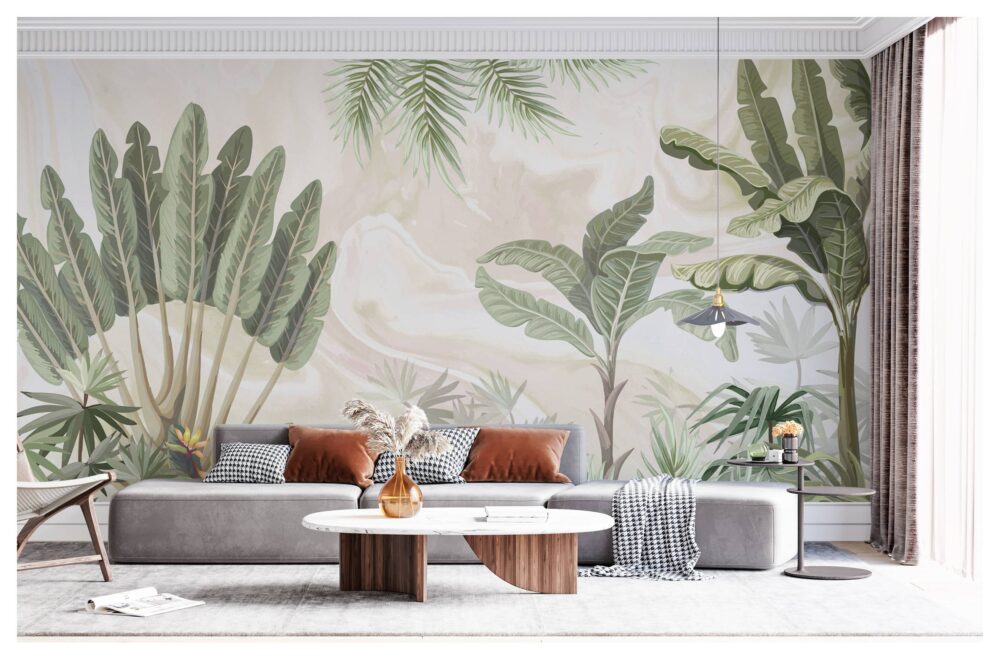 Tropical Trees Living Room Wallpaper Mural