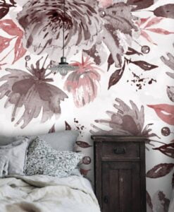 Floral Pink And Grey Tones Wallpaper Mural