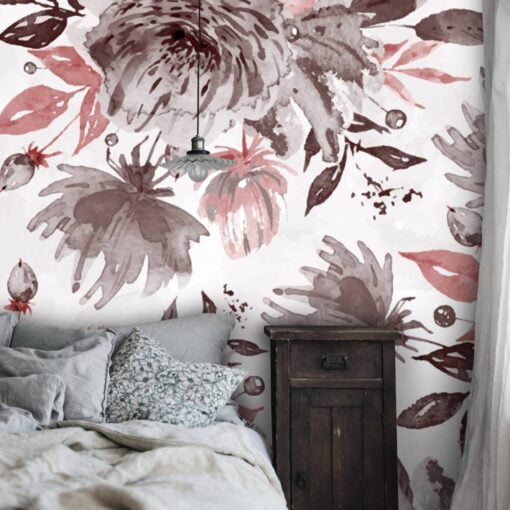 Floral Pink And Grey Tones Wallpaper Mural