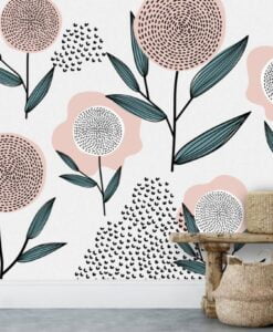 Pink Patterned Flower Wallpaper Mural