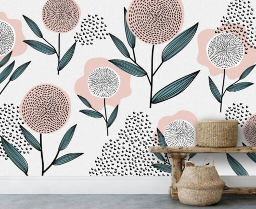 Pink Patterned Flower Wallpaper Mural