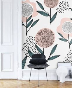 Pink Patterned Flower Wallpaper Mural