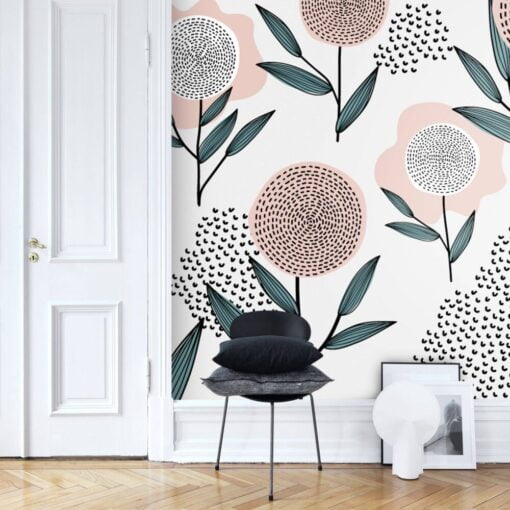 Pink Patterned Flower Wallpaper Mural