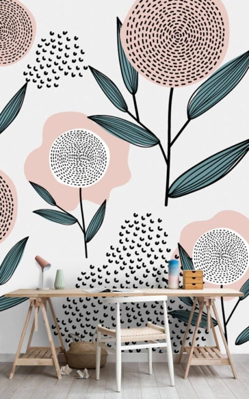 Pink Patterned Flower Wallpaper Mural