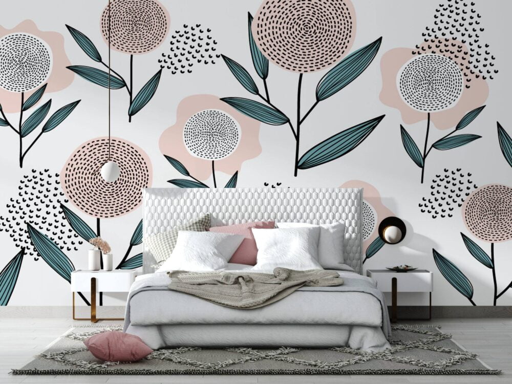 Pink Patterned Flower Wallpaper Mural