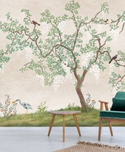 Birds On Tree Designed Wallpaper Mural