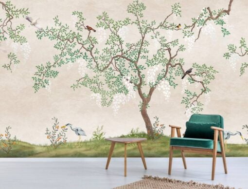 Birds On Tree Designed Wallpaper Mural