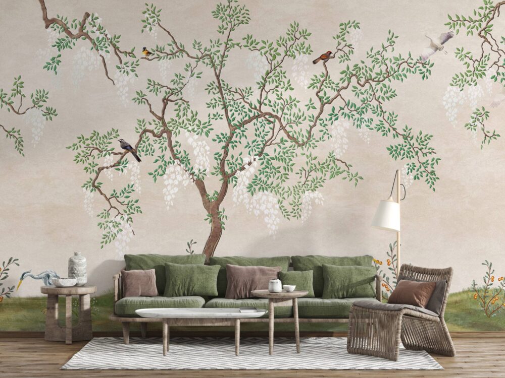 Birds On Tree Designed Wallpaper Mural