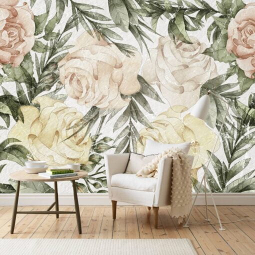 Huge Roses On Nude Colors Wallpaper Mural