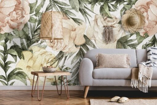 Huge Roses On Nude Colors Wallpaper Mural