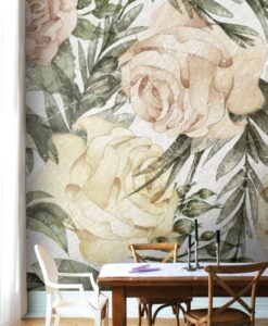 Huge Roses On Nude Colors Wallpaper Mural