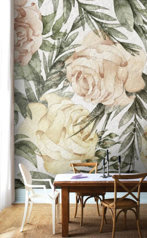 Huge Roses On Nude Colors Wallpaper Mural