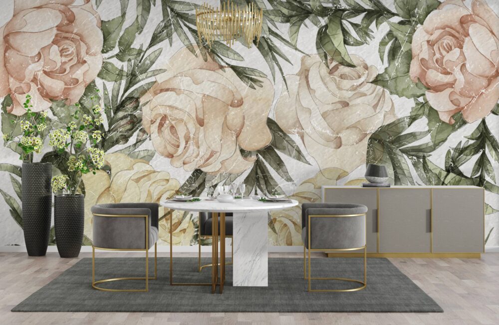 Huge Roses On Nude Colors Wallpaper Mural