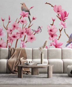 Pink Apricot Flowers Wallpaper Mural