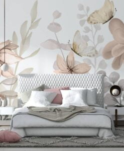 Soft Color Big Flowers Collaged Wallpaper Mural