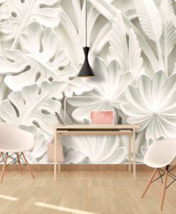 3D Look Embossed Leaves Wallpaper Mural