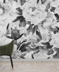 Black And White Flowers Wallpaper Mural