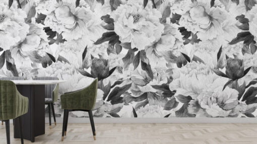 Black And White Flowers Wallpaper Mural