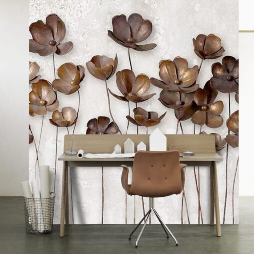 Brown 3D Looking Flowers Wallpaper Mural