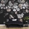 Soft Flowers Black Background Wallpaper Mural