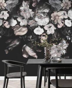 Soft Flowers Black Background Wallpaper Mural