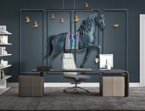 Horse and Birds in Slats 3D Wallpaper Mural