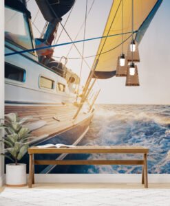 Yacht View at Sea 3D Wallpaper Mural