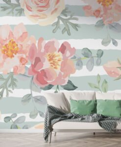 Roses with Watercolor Effect Wallpaper Mural