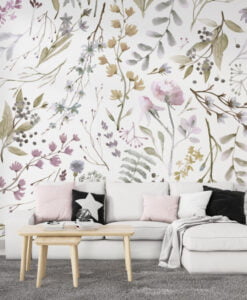 Soft Flowers Watercolor Effect Wallpaper Mural